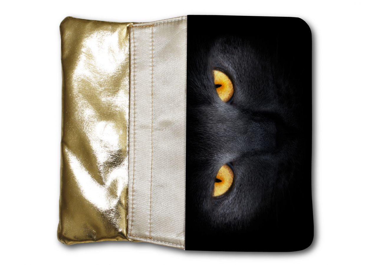 Damen Tasche GOLD Portemonnaie Black Cat Katze 